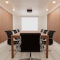 3D rendering meeting room with chairs , wooden table,carpet ,mock up , copy space