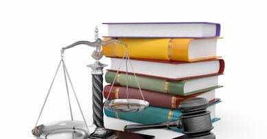 lawyer consultant with auction hammer at courtroom.