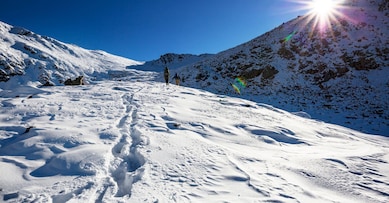 Hikers in the winter mountains