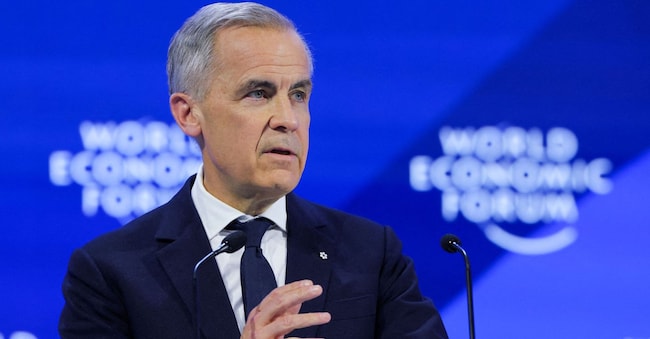 FOTO D'ARCHIVIO: Il primo ministro canadese Mark Carney interviene durante il 56° incontro annuale del World Economic Forum (WEF) a Davos, Svizzera, il 20 gennaio 2026. REUTERS/Denis Balibouse/Foto d'archivio