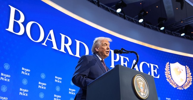 Donald Trump al World Economic Forum a Davos, Svizzera. (AP Photo/Evan Vucci)
