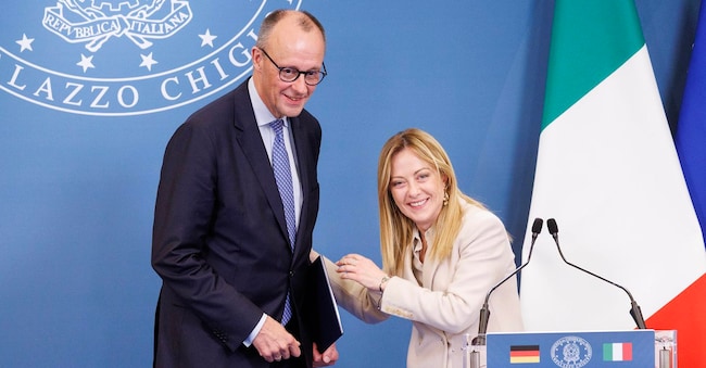 La presidente del Consiglio Giorgia Meloni e il cancelliere federale della Germania Friedrich Merz durante il vertice intergovernativo a Villa Doria Pamphilj, Roma, Venerdì 23 Gennaio 2026 