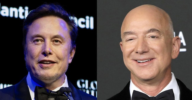  Elon Musk (s), Jeff Bezos. (Ansa)