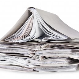 Chaotic Stacked And One Open Files Rotated Isolated On White Background