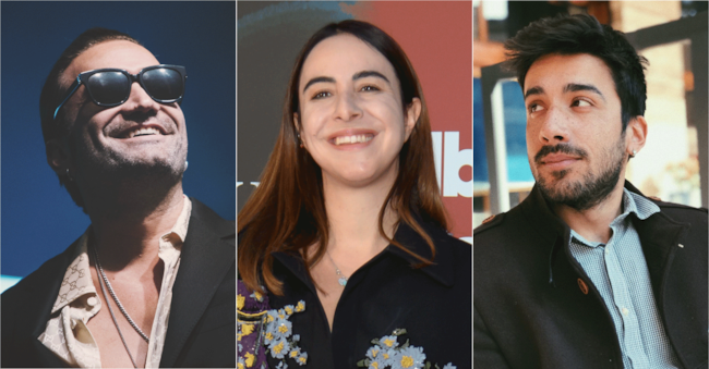 Da sinistra Davide «Tropico» Petrella, Federica Abbate ed Edwyn Roberts tra gli autori più «prolifici» del Festival di Sanremo