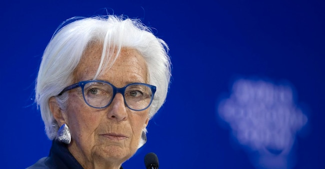 La presidente della Banca centrale europea, Christine Lagarde, al World Economic Forum (WEF) di Davos, il 23 gennaio 2026.  EPA/GIAN EHRENZELLER