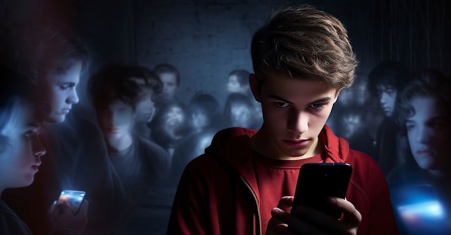 A teenager being cyberbullied on a smart phone