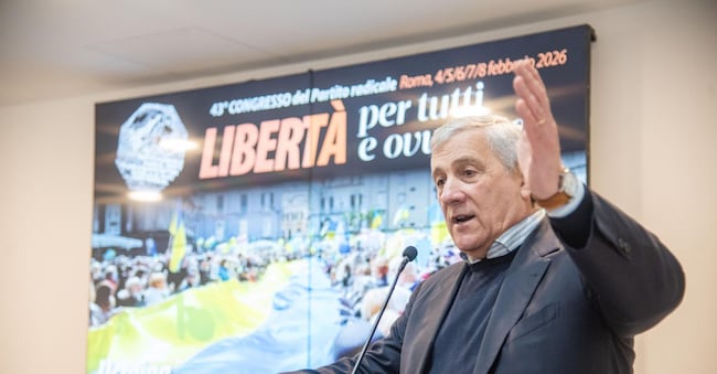 Il ministro degli Affari Esteri Antonio Tajani durante il congresso del Partito Radicale, Roma, 7 febbraio 2026.   ANSA/FEDERICO PERRUOLO