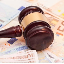 Judge gavel and euro banknotes