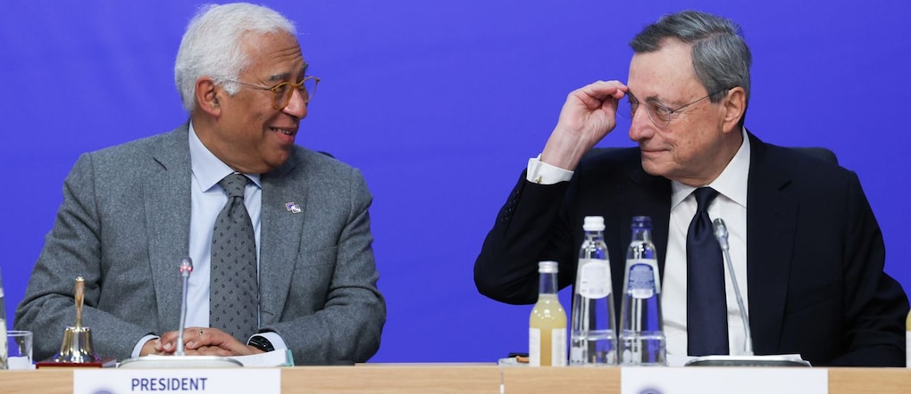 Il presidente del Consiglio europeo Antonio Costa parla durante una conferenza stampa nel giorno di un ritiro informale dei leader dell'Unione europea al castello di Alden Biesen, in Belgio, il 12 febbraio 2026. REUTERS/Murad Sezer