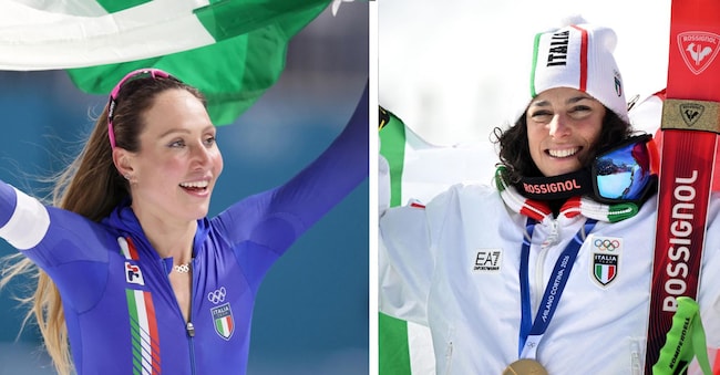 La combo mostra Federica Brignone (oro in SuperG), Francesca Lollobrigida (oro nei 5000m di pattinaggio velocità) 