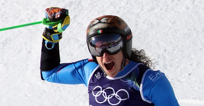 Federica Brignone dell'Italia reagisce dopo la sua manche durante lo slalom gigante femminile manche 2 REUTERS/Leonhard Foeger