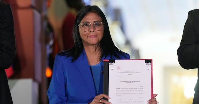 La presidente ad interim Delcy Rodriguez presenta la legge sull’amnistia approvata dall’Assemblea Nazionale . (AP Photo/Ariana Cubillos)





Associate Press/ LaPresse
Only Italy and Spain