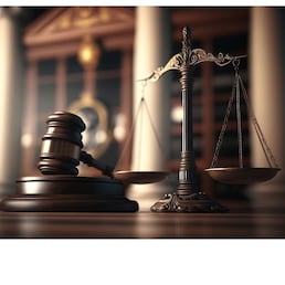 Judge gavel and Scales of Justice in the Court Hall created by generative AI