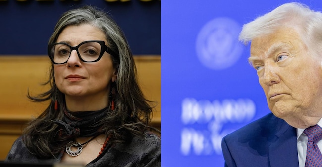 Francesca Albanese, relatrice speciale Onu e Donald Trump (combo)
