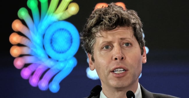 Il CEO di OpenAI Sam Altman interviene all'AI Summit di Nuova Delhi, India, giovedì 19 febbraio 2026. (AP Photo)   Associated Press / LaPresse Solo Italia e Spagna