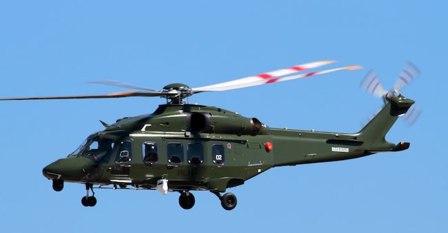 PMFPB1 AgustaWestland (Leonardo) AW149 military helicopter of the Italian Air force flying in the sky