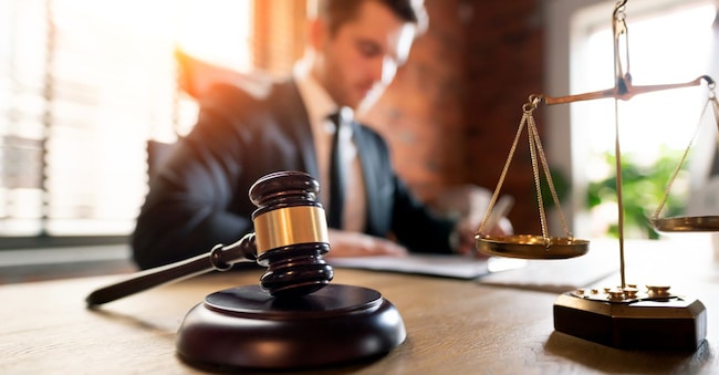 Lawyer or attorney working in office. Law and justice concept