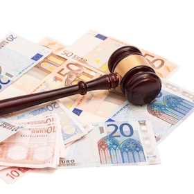Judge gavel and euro banknotes