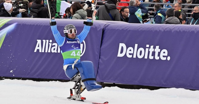 Renè De Silvestro ha conquistato la medaglia d'argento nella combinata alle Paralimpiadi di sci alpino, nella combinata di categoria sitting, alle Paralimpiadi di Milano Cortina 2026, 10 marzo 2026. ANSA/MEZZELANI/GMT/US 