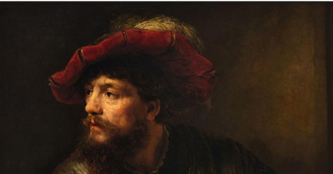 “Man with a Plumed Red Beret” 1654, di Willem Drost, olio su tela 102,9 × 92,1 cm, da Agnews Gallery