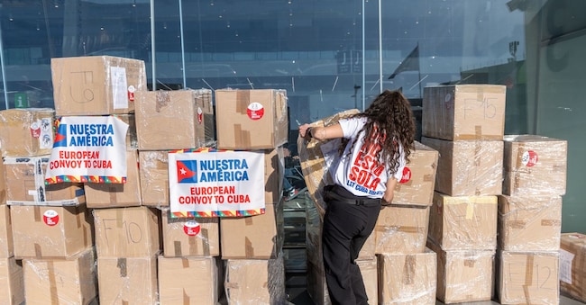 Partenza dall’Aeroporto di Fiumicino dei componenti della spedizione European Convoy for Cuba, promosso da AICEC nell’ambito della campagna Let Cuba Breathe. Roma, Martedì 17 Marzo 2026  (photo by Mauro Scrobogna / LaPresse)   d