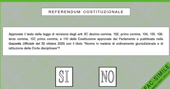 La scheda con il quesito del referendum costituzionale sulla giustizia, per cui gli elettori si recheranno alle urne il 22 e 23 marzo 2026. Roma, 2 marzo 2026, ANSA