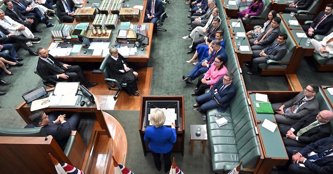 La presidente della Commissione europea Ursula von der Leyen interviene alla Camera dei rappresentanti presso il Parlamento di Canberra, in Australia, il 24 marzo 2026.  EPA/MICK TSIKAS AUSTRALIA E NUOVA ZELANDA ESCLUSE EPA