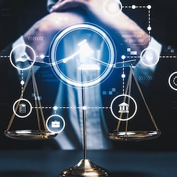 Smart law, legal advice icons and lawyer working tools in the lawyers office showing concept of digital law and online technology of savvy law and regulations .