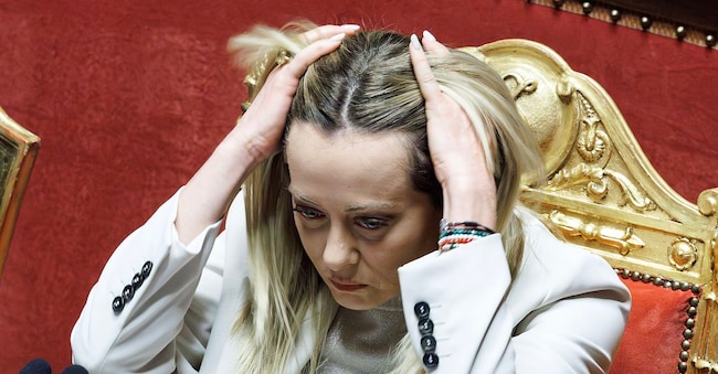 La presidente del Consiglio Giorgia Meloni nell’aula del Senato in occasione delle comunicazioni in vista del Consiglio europeo del 19 e 20 marzo e gli sviluppi della crisi in Medio Oriente LAPRESSE