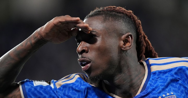 Moise Kean  festeggia il suo gol del 2-0 contro l’Irlanda del Nord a Bergamo. (Photo by Spada/LaPresse) LAPRESSE