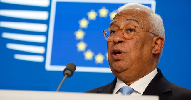 Il presidente del Consiglio europeo Antonio Costa  durante una conferenza stampa al termine di un vertice UE a Bruxelles APN