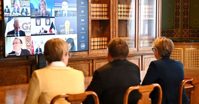 Il 2 aprile 2026, il ministro degli Esteri britannico Yvette Cooper ha presieduto un vertice virtuale presso il Ministero degli Esteri e del Commonwealth a Londra, in Inghilterra.  (Leon Neal/Pool via REUTERS)