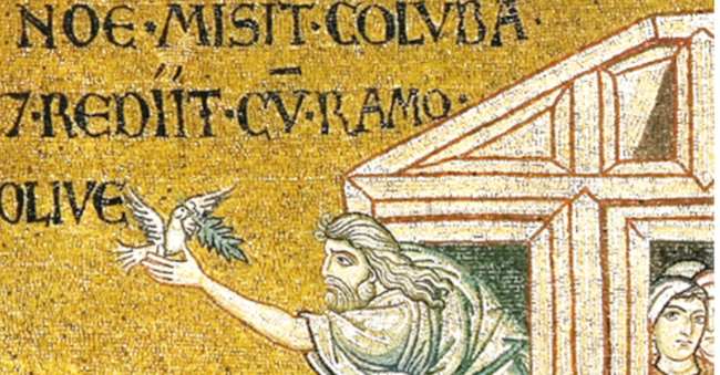 Noé con la colomba, dettaglio dai mosaici della Cattedrale di Monreale 