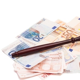 Judge gavel and euro banknotes