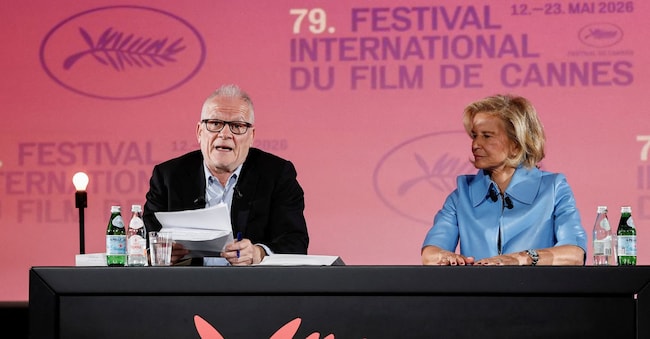 Il delegato generale del Festival di Cannes Thierry Frémaux e la presidente del Festival di Cannes Iris Knobloch partecipano a una conferenza stampa per presentare la selezione ufficiale del 79° Festival Internazionale del Cinema di Cannes a Parigi, in Francia, il 9 aprile 2026. REUTERS/Benoit Tessier REUTERS