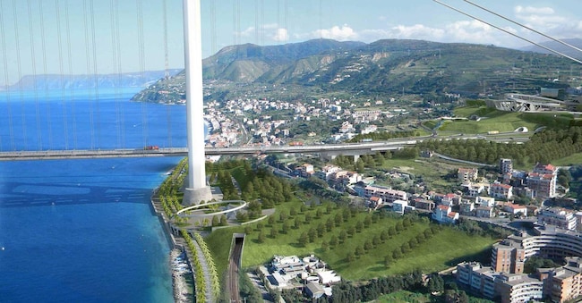 PONTE SULLO STRETTO DI MESSINA RENDERING PROGETTO  IMAGOECONOMICA