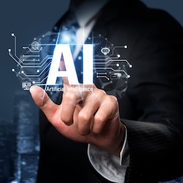 Artificial Intelligence concept. A student learning about AI technology at home. AI assistant to help learning.