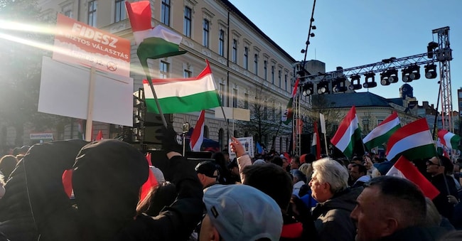 Viktor Orban durante il comizio a Debrecen, in Ungheria, 9 aprile 2026. ANSA/ VALENTINA BRINI ANSA