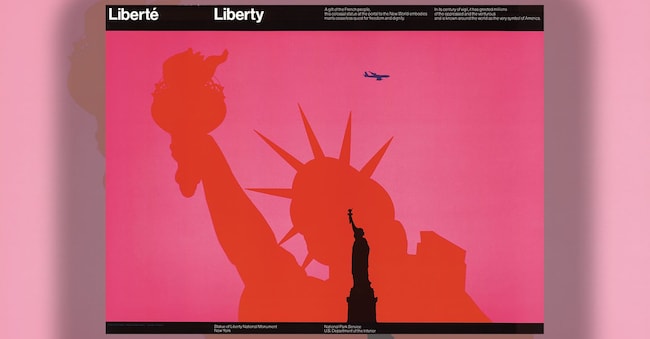 «Lella and Massimo Vignelli. A Language of Clarity», ambasciatori del design italiano negli Usa. Triennale di Milano, fino al 6 settembre. Vignelli, «Liberté Liberty», National Park Service poster, 1986 Courtesy Vignelli Center for Design Studies
