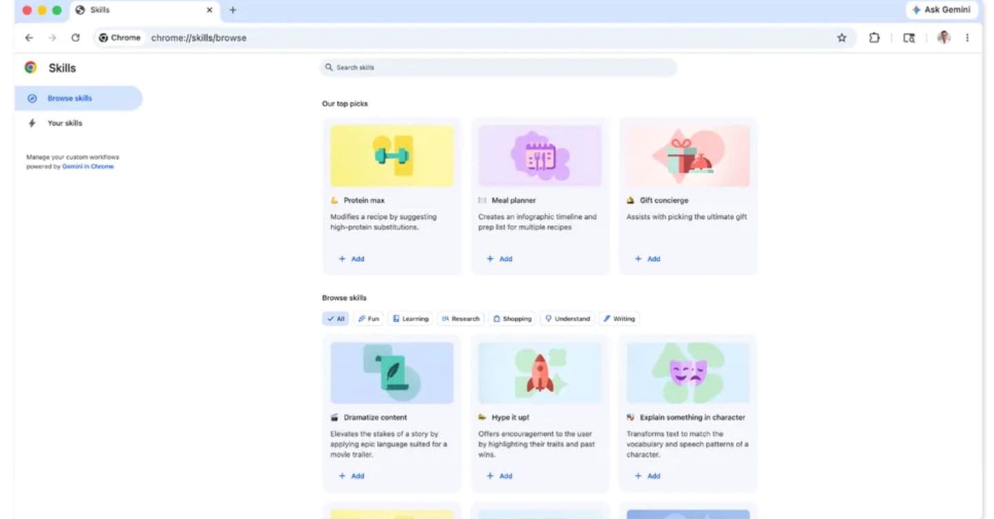 Chrome aggiunge una funzione per velocizzare i comandi lanciati all’intelligenza artificiale