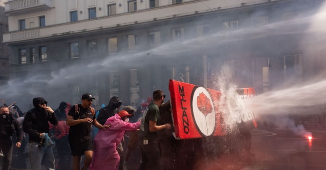 "Liberiamo Milano senza paura. Contro fascismo, razzismo e sessismo." Movimento in antagonismo alla manifestazione al movimento Patriots" - Milano, Italia - Sabato 18 aprile 2026 (Foto Alessandro Cimma // La Presse) LAPRESSE