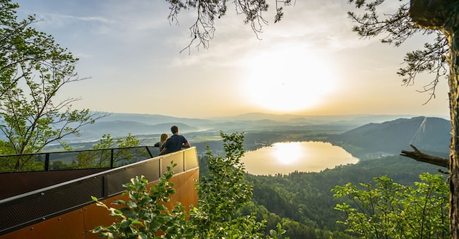 Carinzia - Escursione sul Sentiero Lento verso Kitzelberg; piattaforma panoramica con vista sul Lago Klopeiner (Copyright: Gert Perauer)