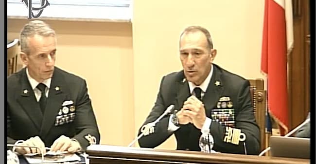 Il Capo di Stato maggiore della Marina militare, ammiraglio di squadra Giuseppe Berutti Bergotto, interviene in audizione davanti alla Commissione Difesa della Camera  Foto: frame tratto dalla diretta della Camera 