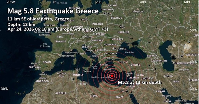 Una mappa del terremoto al largo di Creta del 24 aprile 2026 VolcanoDiscovery.com