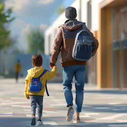 Parent walking hand-in-hand with a child towards a school entrance, Back to school, Parental support PixelNexusArt - stock.adobe.com