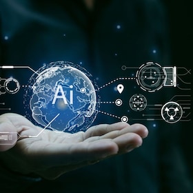 AI artificial intelligence technology intelligent robot by entering commands to create something future technology change AI chat assistant secretary