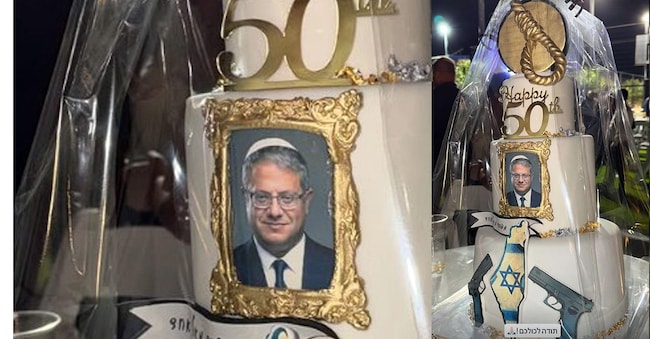 Dal profilo Instagram del partito di estrema destra Otzmá Yehudit, uno dei regali ricevuti per il 50esimo compleanno dal ministro della Sicurezza Nazionale israeliana, Itamar Ben-Gvir: una torta con decorazioni raffiguranti delle pistole e un cappio, simbolo controverso di appoggio alla misura della reintroduzione della pena di morte in Israele applicabile a palestinesi considerati terroristi, 3 maggio 2026 Sulla torta con il cappio è anche stata inclusa una mappa con la bandiera di Israele su un’area comprendente i territori di Gaza e della Cisgiordania. Instagram / Otzmá_Yehudit ANSA