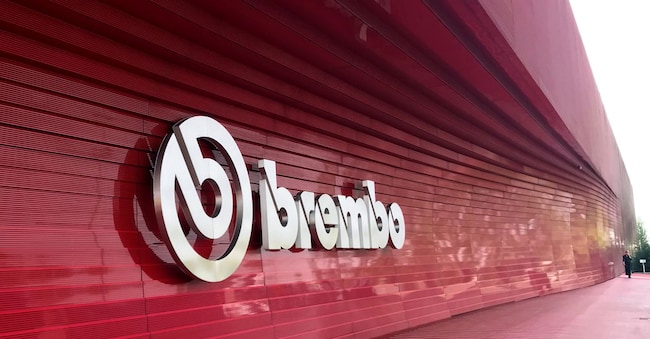 Logo of Brembo is pictured at the group's headquarters in Stezzano, Italy, April 18, 2019. REUTERS/Giulio Piovaccari REUTERS