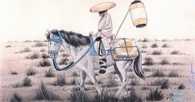 Igort, Bashō a cavallo (© 2026 Giulio Einaudi editore s.p.a., Torino - Pubblicato in accordo con Grandi & Associati, Milano)